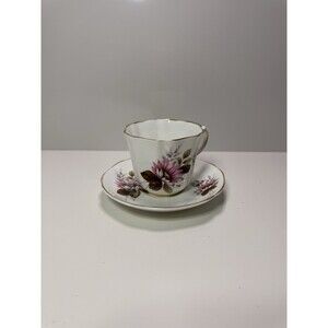 Royal Sealy Japan Teacup & Saucer Pink Floral‎ Gold Trim Vintage Fine China